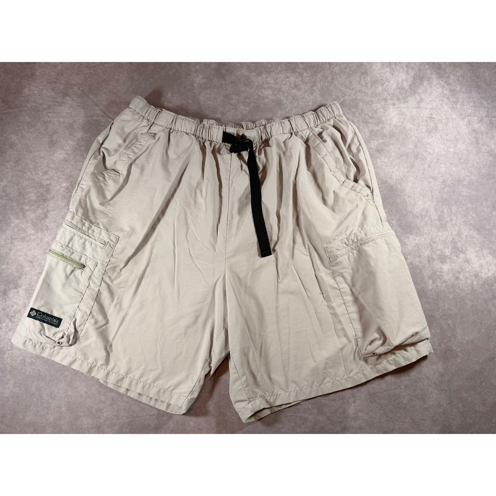 Columbia Mens Tan Khaki Cargo Shorts Elastic Waist Belted Utility Hiking XL